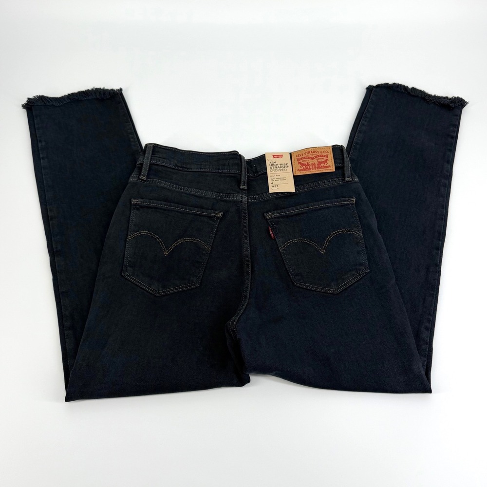 Levi's 724 High-Rise Straight Cropped Jeans Womens 4 W27 Black NWT Frayed Hem - Picture 4 of 12